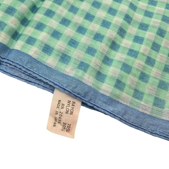 Vintage Japanese Checkered Scarf Rayon/Nylon Blue Green 20" JJ3798 - Picture 2 of 8